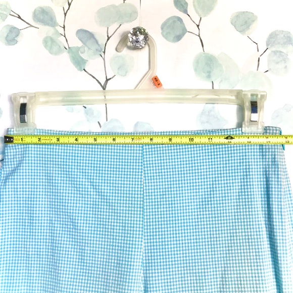 Brooks Stretch Light Blue White Plaid Check Seersucker Cropped Capri Pants - Picture 10 of 11